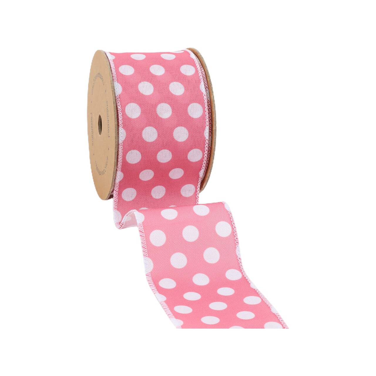 LaRibbons 2 1/2" Wired Ribbon, Pink w/ White Polka Dot, 10 Yard Roll